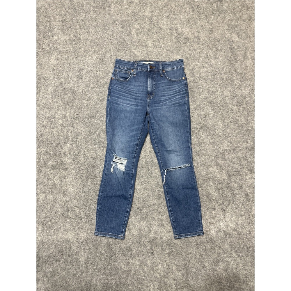 Madewell Distressed Curvy‎ High Rise Skinny Crop Jeans Women's Size 25 P Blue
